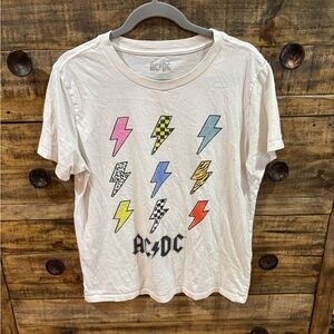 AC/DC Graphic T-Shirt - White with Multicolor Lightning Bolts